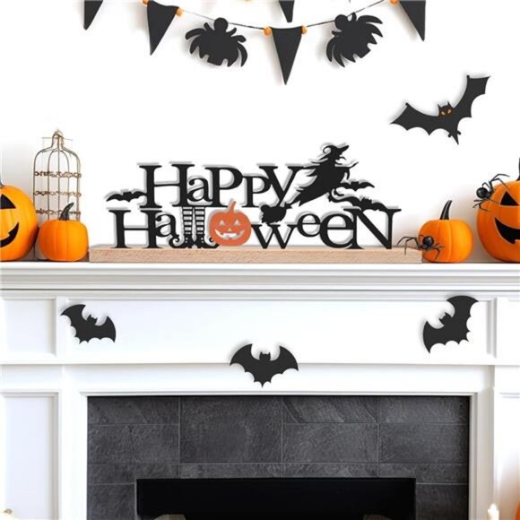 Happy Halloween Sign Rustic Table Decor, Metal & Wooden Desk Halloween Party - Picture 6 of 8